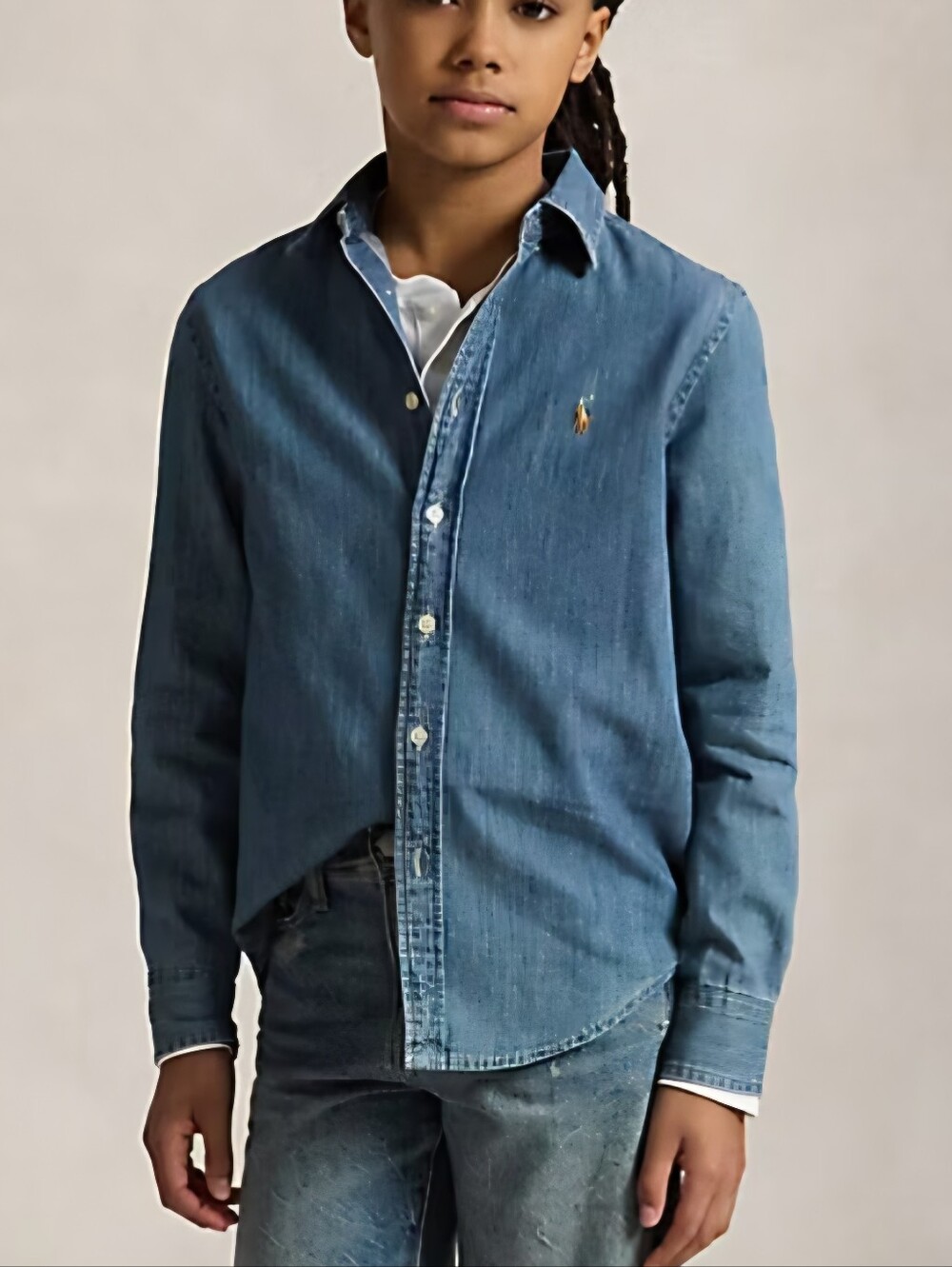 RALPH LAUREN Blue Denim Long Sleeve Button Down Shirt Boys Youth SZ 14-16 NWT